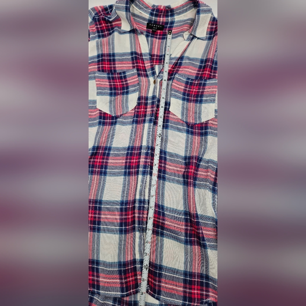 Tinsel Women’s Large Pink Blue Plaid Long Sleeve Button Down Shirt 100% Rayon - Picture 12 of 16